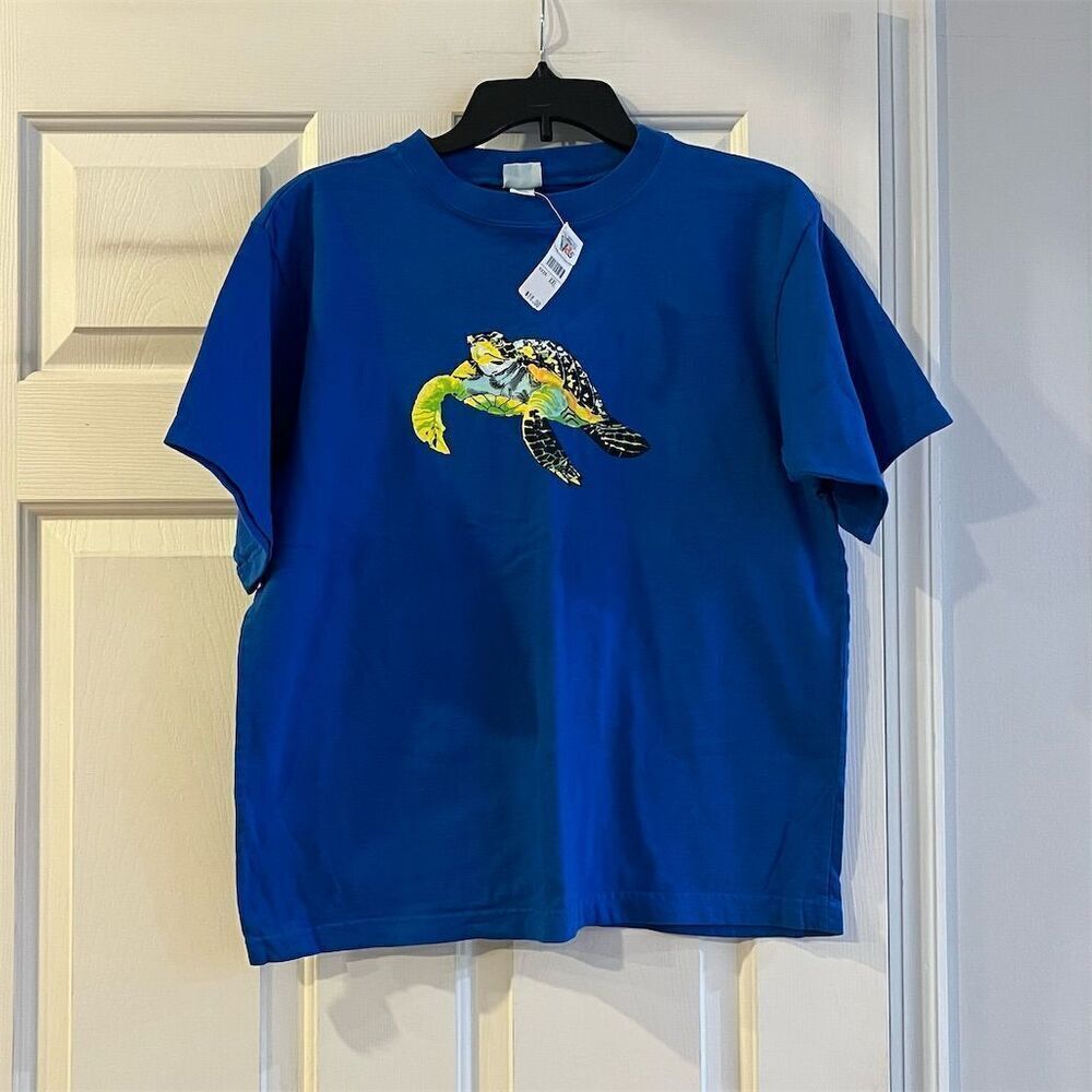 Vintage Talbots Kids Sea Turtle Graphic T-Shirt Blue XXL Unisex Summer